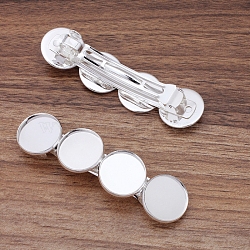 Iron Hair Barrette Findings, with Brass Flat Round Bezel Settings, Silver, 86x22mm, Tray: 20mm(OHAR-PW0001-025S)