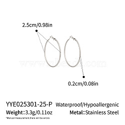 304 Stainless Steel Hoop Earrings, Silver, 25x2mm(OC2065-8)