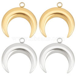 12Pcs 2 Colors Ion Plating(IP) 304 Stainless Steel Pendants, Double Horn/Crescent Moon, Real Gold Plated & Stainless Steel Color, 18x18.5x3.5mm, Hole: 1.5mm, 6pcs/color(STAS-BBC0002-05)