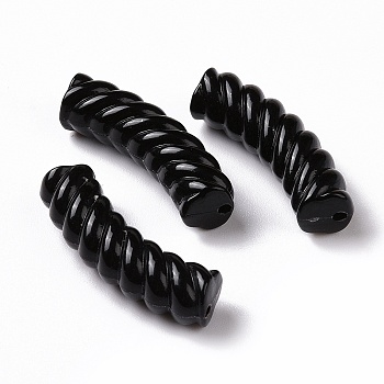 Opaque Acrylic Beads, Twist, Curved Tube, Black, 33x12x8.5mm, Hole: 1.6mm, about 308pcs/500g
