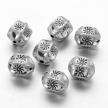 Alloy Beads, Barrel with Sun Pattern,  Cadmium Free & Lead Free, Antique Silver, 11x9mm