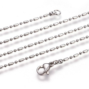 304 Stainless Steel Ball Chain Necklaces, with Lobster Claw Clasps, Stainless Steel Color, 18.1 inch(46.1cm), 1.4mm