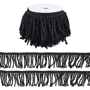 Cotton Tassel Ribbon, Garment Accessories, Black, 2-1/2 inch(62mm), about 10.00 Yards(9.14m)