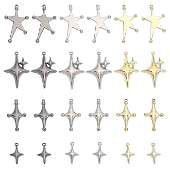 24Pcs 12 Style Rack Plating Alloy Pendants, Cadmium Free & Lead Free & Nickle Free, Star Charm, Mixed Color, 19~34x12~22.5x3~5mm, Hole: 1.4mm, 2pcs/style
