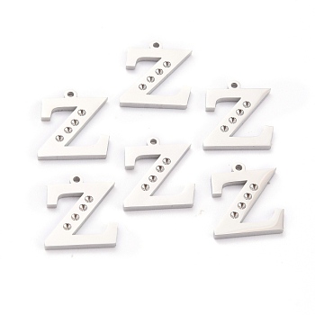 304 Stainless Steel Pendant Rhinestone Settings, Letter, Stainless Steel Color, Letter.Z, Z: 16x14x1.5mm, Hole: 1.2mm, Fit for 1.6mm Rhinestone