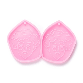 Food Grade Pendant Silicone Molds, for Earring Makings, Bakeware Tools, For DIY Cake Decoration, Chocolate, Candy Mold, Polygon with Woman Pattern, Pink, 42.5x68.5x5mm, Hole: 2mm, Inner Diameter: 40x32mm