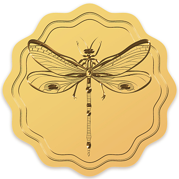 Self Adhesive Gold Foil Embossed Stickers, Medal Decoration Sticker, Dragonfly Pattern, 5x5cm