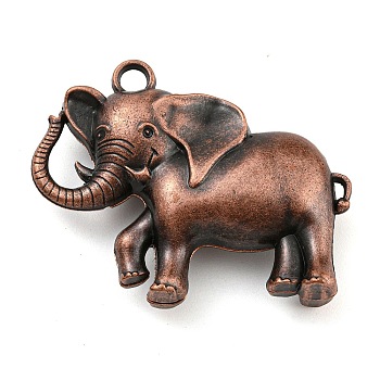 Tibetan Style Alloy Pendants, Elephants, Cadmium Free & Lead Free, Red Copper, 32x41x10.5mm, Hole: 3.5mm