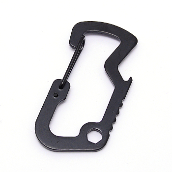 Stainless Steel Keychain Clasp Findings, with Bottle Opener Function Business, Rectangle, Electrophoresis Black, 66.5x32.5x8mm, Hole: 6.5mm