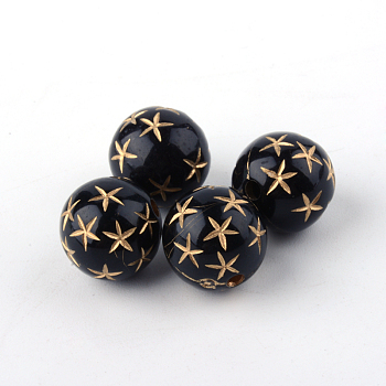 Round Plating Acrylic Beads, Golden Metal Enlaced, Black, 12x12mm, Hole: 2mm, about 517pcs/500g