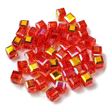 Electroplate Glass Beads, Faceted, Cube, Red, 5.5x5.5x5.5mm, Hole: 1.5mm, 100pcs/bag