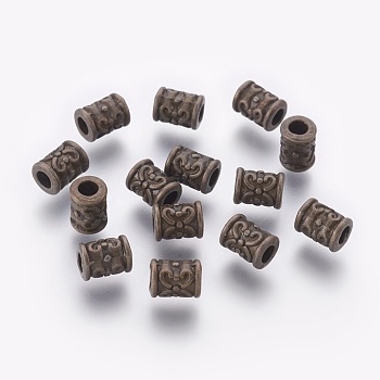 Tibetan Style Alloy Beads, Lead Free & Nickel Free & Cadmium Free, Antique Bronze Color, Column, 7mm long, 5.5mm wide, 5mm thick, Hole: 2.5mm