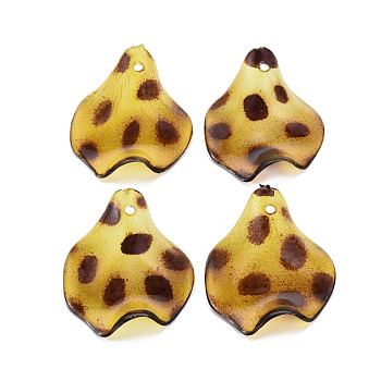 Transparent Acrylic Pendants, Leaf with Polka Dot Pattern, Gold, 25x25x9mm, Hole: 1.6mm