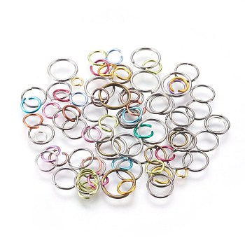 Aluminum and Iron Open Jump Rings, Single Loops, Mixed Color, 18~22 Gauge, 4~10x0.6~1mm