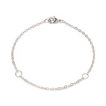 Brass Curb Chain Bracelet for Men Women, Platinum, 7 inch(17.7cm)