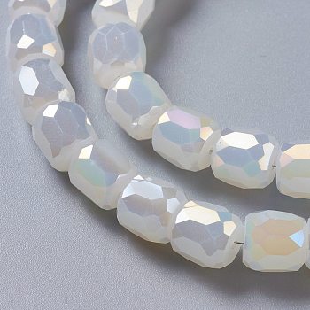Imitation Jade Glass Beads, Faceted Barrel, White, 10x10mm, Hole: 1mm