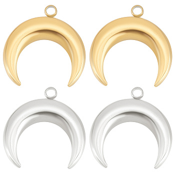 12Pcs 2 Colors Ion Plating(IP) 304 Stainless Steel Pendants, Double Horn/Crescent Moon, Real Gold Plated & Stainless Steel Color, 18x18.5x3.5mm, Hole: 1.5mm, 6pcs/color