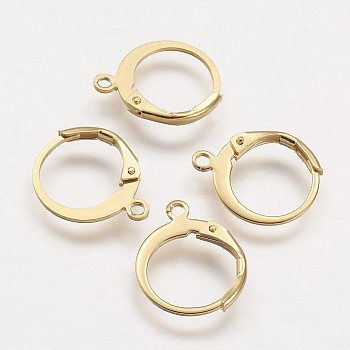 304 Stainless Steel Leverback Earring Findings, with Loop, Real 24K Gold Plated, 14.5x12x2mm, Hole: 1mm, pin: 0.5x0.7mm