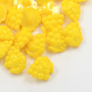 Acrylic Grape Shank Buttons, 1-Hole, Dyed, Gold, 17x15x4mm, Hole: 2mm