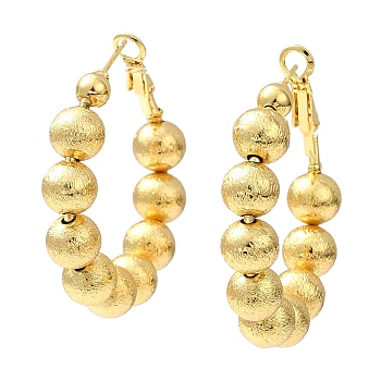 Rack Plating Brass Round Beaded Hoop Earrings, Lead Free & Cadmium Free, Long-Lasting Plated, Real 18K Gold Plated, 39x40x8mm