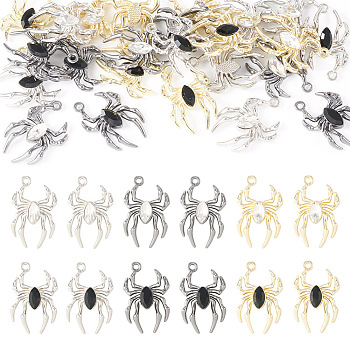 Pandahall 24Pcs 6 Color Glass Spider Pendant, with Alloy Findings, Mixed Color, 25.5x17x4.5mm, Hole: 1.6mm, 4Pcs/color