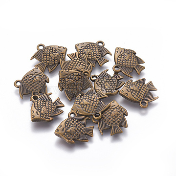 CCB Plastic Fish Pendants, Antique Bronze, 17x18x3.5mm, Hole: 1.5mm(CCB-J030-20AB)