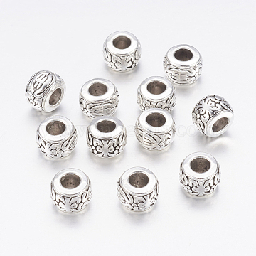 Antique Silver Rondelle Beads, Lead Free & Cadmium Free, about 8mm in diameter, 5.5mm thick, hole: 3.5mm(X-AB793)