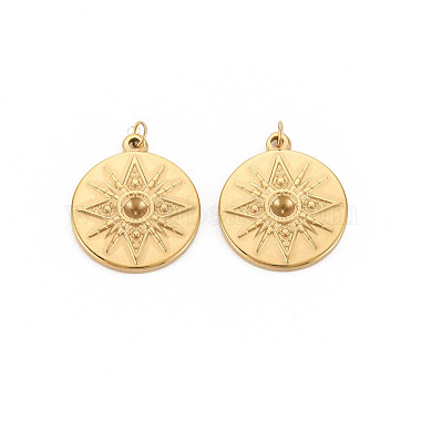Real 14K Gold Plated Flat Round 304 Stainless Steel Pendants