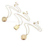 304 Stainless Steel Locket Pendant Necklaces, Mixed Shape, Golden, 17.7 inch(45cm) (NJEW-P169-01)