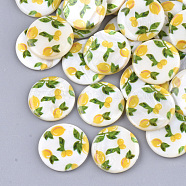 Printed Freshwater Shell Beads, Flat Round with lemon Pattern, Gold, 23.5~24.5x2.5~4.5mm, Hole: 0.6~1mm(X-SHEL-S274-63A)