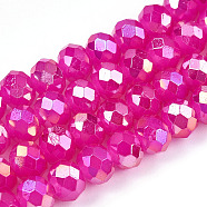 Baking Painted Glass Beads Strands, Imitation Jade, Faceted, AB Color Plated, Rondelle, Fuchsia, 6x5mm, Hole: 1mm, about 84~88pcs/strand, 16.73~17.32 inch(42.5~44cm)(DGLA-A034-J6mm-B11)