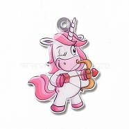 Cartoon Opaque Acrylic Pendants, Heart Unicorns Charm, Colorful, 44x32x2mm, Hole: 2.5mm(MACR-K330-33G)