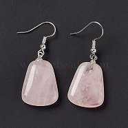 Natural Rose Quartz Trapezoid Dangle Earrings, Platinum Brass Jewelry for Women, 41mm, Pin: 0.7mm(EJEW-D188-02P-01)