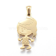 Ion Plating(IP) 304 Stainless Steel Pendants, Girl, Golden, 26x14x2mm, Hole: 3x6mm(STAS-K162-029G)