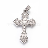 304 Stainless Steel Big Pendants, Cross, Stainless Steel Color, 50.5x30.5x3mm, Hole: 4.5x6.5mm(STAS-E449-34P)