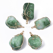 Dyed Natural White Jade Wire Wrapped Pendants, with Light Gold Plated Iron Wire, Nuggets, Medium Sea Green, 37~50x25~30x19~25mm, Hole: 3mm(G-N326-15B)