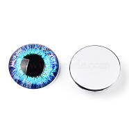 Glass Cabochons, Half Round with Eye, Cyan, 20x6.5mm(GGLA-T004-03-C)