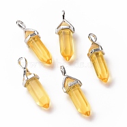 Bullet Glass Pointed Pendants, with Platinum Tone Brass Findings, Lead free and Cadmium Free, Gold, 28~29.5x9~9.5x8mm, Hole: 4.5x3mm(GLAA-K058-02P-05)