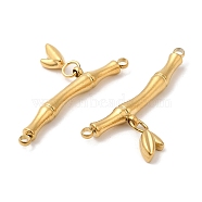 304 Stainless Steel Connector Charms, Bamboo Link, Real 18K Gold Plated, 14x30x3.5mm, Hole: 1.6mm(STAS-Z041-32G)