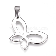 304 Stainless Steel Pendants, Butterfly, Stainless Steel Color, 35x23.5x1.5mm, Hole: 10x4.5mm(STAS-I135-10P)