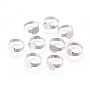 Adjustable 304 Stainless Steel Finger Rings Components, Pad Ring Base Findings, Flat Round, Stainless Steel Color, Tray: 10mm, 17mm(STAS-F149-21P-B)