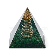 Orgonite Pyramid Resin Energy Generators, Reiki Synthetic Malachite Chips & Metal Spiral Inside for Home Office Desk Decoration, 59.5x59.5x59.5mm(DJEW-D013-03)