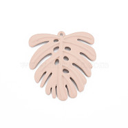 Spray Painted Alloy Pendants, Tropical Leaf Charms, Cadmium Free & Lead Free, Monstera Leaf, Misty Rose, 35.5x33x2mm, Hole: 1.2mm(PALLOY-T077-117G-RS)