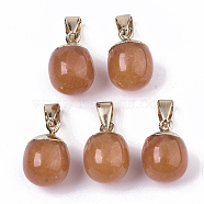 Top Golden Plated Natural White Jade Pendants, with Iron Snap on Bails & Loop, Barrel, Dyed, Chocolate, 17~19x11.5~12.5mm, Hole: 4x6mm(G-T131-03S)