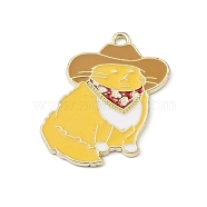 Alloy Enamel Pendants, Golden, Cat with Hat Charm, Yellow, 32x24x2mm, Hole: 1.8mm(ENAM-R137-02G-05)
