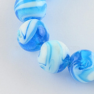 Handmade Lampwork Beads, Round, Deep Sky Blue, 14mm, Hole: 1~2mm(X-LAMP-R111-06)