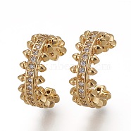 Brass Micro Pave Clear Cubic Zirconia Cuff Earrings, Real 18K Gold Plated, 15x6mm(EJEW-Z004-01G)