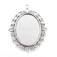 Tibetan Style Alloy Pendant Cabochons Settings, Oval, Cadmium Free & Lead Free, Antique Silver, Tray: 30x40mm, 61x48x2.5mm, Hole: 3mm, about 14pcs/212g(TIBE-S303-33AS-LF)