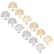 Stainless Steel Links, with Cubic Zirconia, Tree, Clear, Golden & Stainless Steel Color, 12pcs/box(STAS-UN0005-82)