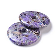 Synthetic Silver Line and Regalite/Imperial Jasper/Sea Sediment Jasper Big Pendants, Donut/Pi Disc, Purple, Donut Width: 20mm, 50x8mm, Hole: 10mm(G-P299-I02)